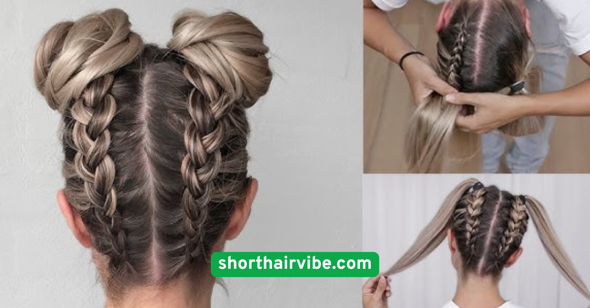 Double Buns with Parted Hair